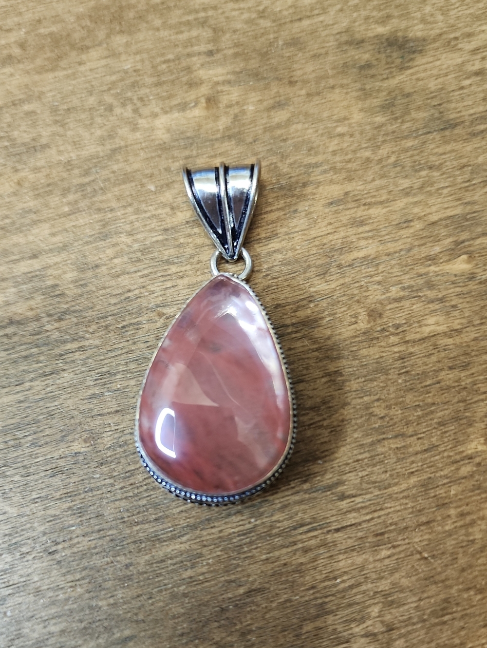 Pink Teardrop Gemstone Pendant in Silver-tone Setting
